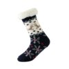 LESSO Christmas Thick Slipper Sock for Women, Xmas Fuzzy Non Slip Socks Comfy Fluffy Warm Winter Home Holiday (Dark Blue,One Size)