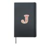 Letter J Initial Retro Flowers Floral 70s Peach Pink Women Hardcover Journal, Black