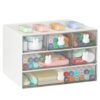 LETURE Stackable Desk Organizer, Plastic Storage Drawer for Office School Home Makeup, Pen Pencils Markers Stationery Supplies Organizers (White - Rabbit &6 Draws)
