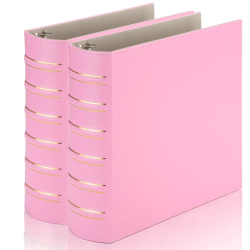 LETVPVOW 2 Pcs Vintage Hardback 3 Ring Binder 2 Inch, Professional Leather Binder 3 Ring, Three Ring Binders Fits 8.5 x 11, D Ring Binders for Photo Album, Home, School and Office Supplies- Pink