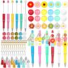 Lewtemi 12 Sets Beadable Pen Making Kit DIY Daisy Assorted Silicone Bead Pens Spacer Black Ink Ballpoint Bulk for Women Back to School Summer Crafts Office Gift Party Holiday Cute