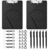 Lewtemi 2 Sets A4 Plastic Clipboard with Pen Holder, Clipboard with 24 Inch Pen Leash Attached for Clip Board and Silicone Ring Buckle for School Office Back to School Supplies, Black