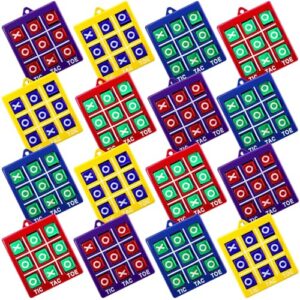 Lewtemi 4 Pcs Travel Tic Tac Toe 2 x 2 x 0.4 Inch Mini Board Game Toys Portable Tic Tac Game Toy Retro Mini Games for Kids Red Blue Purple Yellow Pocket Board for Party Favors Classroom Prizes