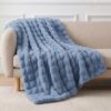 Leximan Cozy Faux Fur Throw Blanket for Couch, Reversible Plush Fluffy Decorative Bubble Throw for Sofa and Living Room, Soft Lap Blanket for Bed, Dog & Cat (Lake Blue, 50''x60'')