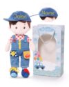 LeyaDoll Personalized Learning Sensory Soft Baby Doll, Montessori Toys for 2-Year-Old Boys Christmas, Birthday Gifts, Plush Doll with Zipper, Shoelace, Button-Overalls-Boy-Educational-Doll