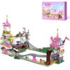Leyic 2 in 1 Castle Roller Coaster Building Set, 749 Pcs STEM Amusement Park Construction Kit for Kids, Pink Playground Blocks Birthday Gift Toys for Girls Ages 6 8-12