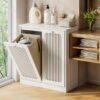 LFGUIZO Flip-Top Tilt Out Louvered Double Hidden Laundry Hamper Cabinet