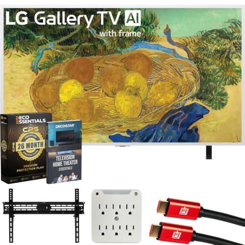 LG 65" Gallery TV with Frame LX7B Mini LED 4K TV 2026 65LX7BPUA Bundle with 26 Month CPS Protection Pack, 2X HDMI Cable, Wall Mount, 6-Outlet Surge Adapter and Deco Gear Home Theater Beginner's Guide