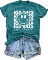 LHBNK Teacher Shirts Women Happy 100 Days of School T-Shirt Teach Print Graphic Tshirt Teacher Gifts Tops Tee Light Blue