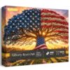 Liberty Root Oak Jigsaw Puzzle 1000 Piece Patriotic American Flag Jigsaw Puzzles for Adults Wooden Tree of Life Art Majestic Sunset Landscape Nature Challenging Game Home Wall Decor