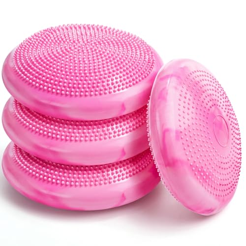 Libima 4 Pcs Wiggle Seat for Kids, 13 Inch Inflated Wobble Cushion Sensory Seat Flexible Classroom Seating, Balance Disc for Adults Pet Training Office Elementary School Home Chair(Pink)