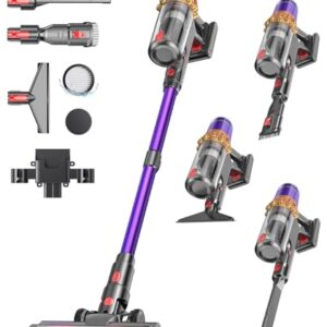 LIBINO Cordless Vacuum Cleaner, 650W 55KPA 70Mins Anti-Tangle Wireless Vacuum,Rechargeable Vacuum with Green Light,Powerful Stick Vacuum for Home Carpet/Hardwood Floors,Purple