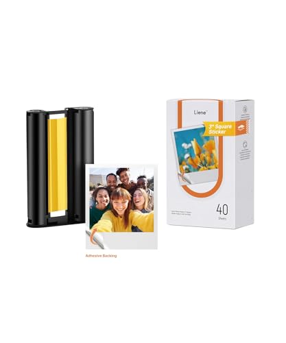 Liene Amber M110 & M210 3x3″ Photo Paper 40 Sheets & 1 Cartridge, Photo Printer Sticker Paper Adhesive, Waterproof, Smudge Proof, Instant Photo Paper Only for DHP514/DHP515 Photo Printer for Scrapbook