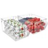 Lifemaster Multi-purpose Refrigerator Bins - 2 pieces Large Capacity Stackable Fridge Bin Organizer with Easy Grip Handles - Clear