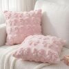 LifeSay Throw Pillow Covers Set of 2 Pink Room Decor 18x18 Inch Cute Decorative Bedroom Dorm Pillow Case Bow Pillow Covers Soft Aesthetic Pillowcase