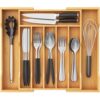 Lifewit Expandable Silverware Drawer Organizer, Adjustable Cutlery and Flatware Tray, Natural Wood Utensil Holder for Spoons Forks Knives, 10.6-19.1 x 13 x 1.8 Inches