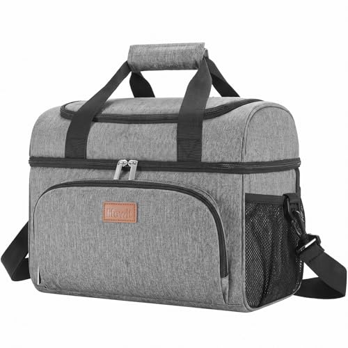 Lifewit Insulated Cooler Bag, 18 Can Large Leakproof Beach Cooler, Lightweight Portable Double Layer Soft-Sided Travel Ice Chest for Camping, Kayaking, Road Trips, Grocery Shopping, Gray