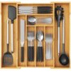 Lifewit Silverware Drawer Organizer, Expandable Utensil Tray for Kitchen, Flatware and Cutlery Holder, Wood Adjustable Storage for Spoons Forks Knives, 10.2-18.1 x 16.7, Natural