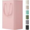Lifewit Slim Laundry Hamper, Narrow Small Laundry Basket with Handle for Dirty Clothes, Collapsible Tall Thin Laundry Bin for Bathroom Bedroom Dorm College, 50L, Pink