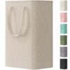 Lifewit Slim Laundry Hamper, Narrow Small Laundry Basket with Handle for Dirty Clothes, Collapsible Tall Thin Laundry Bin for Bathroom Bedroom Dorm College, 50L, Beige