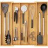 Lifewit Utensil Drawer Organizer, Expandable Kitchen Tool Tray, Wood Adjustable Flatware and Spatula Storage Divider, 11-19.7 x 17 x 1.8 Inches, Natural