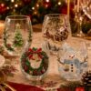 Lifmagic Christmas Wine Glasses, 12oz Stemless Holiday Glassware with Festive Style (Christmas Glasses Set of 4 (A))