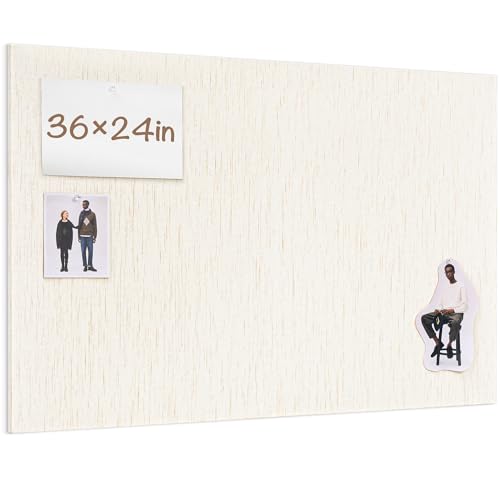 Lightomorrow Bulletin Board 36 x 24 inches, 3' x 2' Linen Board for Wall, Decorative Fabric Pin Board with Safe Removable Adhesive Tapes for Home and Office, Includes 20 Push Pins-Light Yellow Stripes