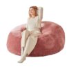 Light Pink Large Bean Bag Chair with Memory Foam Filler & Removable Cover, Fluffy Round Bean Bag Sofa Bed for Adults and Kids, Suitable for Living Room