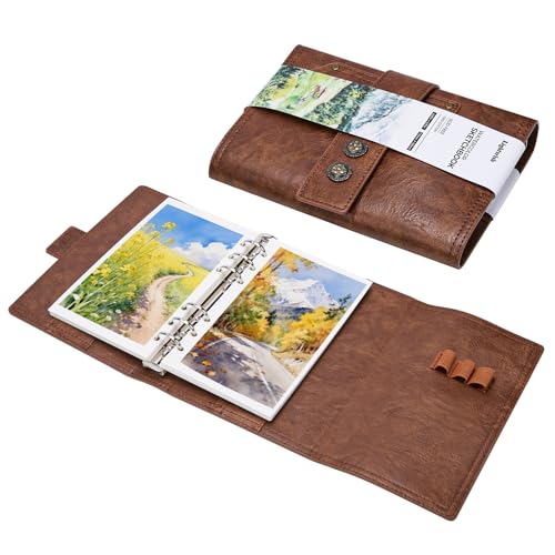 Lightwish Watercolor Sketchbook, 100% Cotton 300gsm Acid Free Cold Press, 6.69" x 3.94", 20 Sheets, Binder Bound & Refillable Paper for Artists,Adults,Students, Travel Art Journal