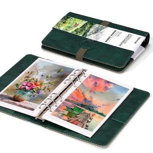 Lightwish Watercolor Sketchbook, 100% Cotton 300gsm Hot Press, 6.69" x 3.94", 20 Sheets, Binder Bound & Refillable, Acid Free Paper for Artists, Adults, Students, Travel Art Journal