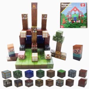 LIHBCAIYI 100Pcs Magnetic Blocks Animals Magnet Cubes Building Toy for Kids