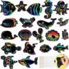 Liliful 80 Pcs Ocean Animals Scratch Cards Sea Crafts for DIY Ocean Party Scratch Card Summer Card Under the Sea Party Favors for DIY Crafts Home Decoration Project, 20 Styles