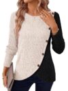 LILLUSORY Long Sleeve Tunic Tops for Women Dressy Casual Blouses Asymmetric Fall Outfits 2026 Winter Clothing Apricot XL
