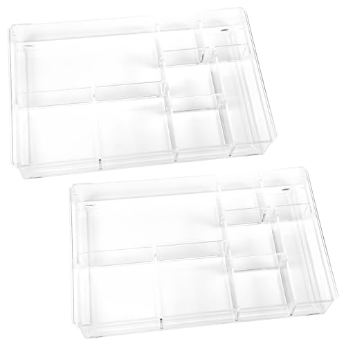 Limbeuuu 2Pcs 8-Section Clear Drawer Organizer, Large Acrylic Drawer Divider Tray for Desk,Bathroom,Office Makeup,Junk, Plastic Drawers Organizer 13.7" x 8.7" x 2"