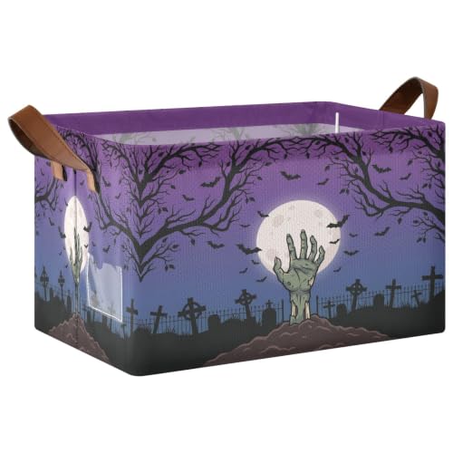 Linabunda Full Moon Spooky Gift Basket Empty, Halloween Storage Basket with Handles & Iron Frame, Water-Repellent Fabric Organizer Bin for Shelf, Candy & Boo Bag Treats, 30L, 2 Pc