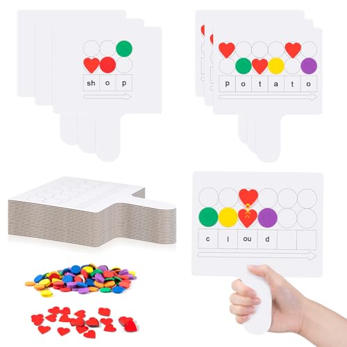 Lincia 12 Pcs Elkonin Box Phonemic Awareness Game - Magnetic Dry Erase Paddle Boards with Circle & Heart Magnets for Speech Therapy Phonics Preschool Science of Reading Classroom Must Have