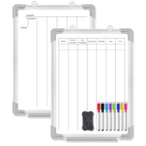 Lincia 12x16 Inch Math Manipulatives Dry Erase Board Double-Sided Whiteboard with Aluminum Frame, Includes 8-Color Markers & Eraser, Long Division Board for Classroom and Home Use