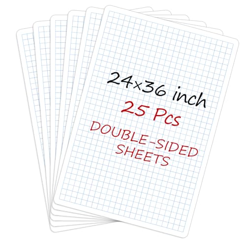 Lincia 25 Sheets Double-Sided Dry-Erase Poster Board Sheets: 1" Grid, 24" x 36" Large Whiteboard Paper Rollable for Classroom, Teachers, Office Presentations