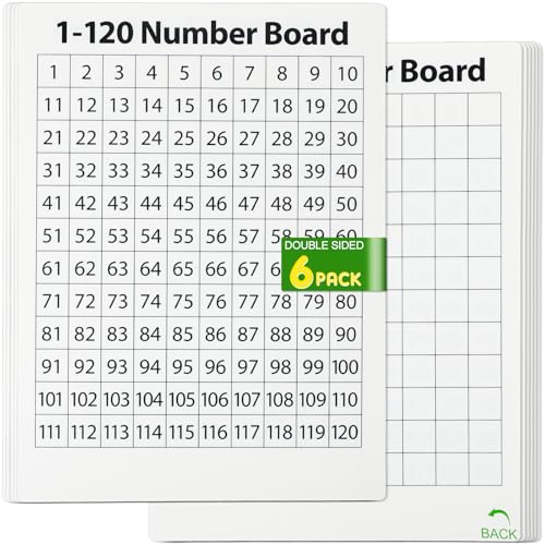 Lincia 6 Pcs Dry Erase Number Chart for Students 9”x12” Double Sided Dry Erase Boards 1 to 120 Chart for First Grade Kids 1‑120 White Board Math Manipulatives for Kindergarten Math Activities