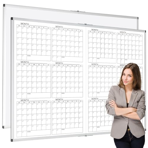 Lincia Large 48" x 36" Magnetic 12 Month Dry Erase Calendar White Board Foldable Whiteboard Calendar for Wall Mounted 2 in 1 Double Side Whiteboard with Dry Erase Board for Wall Office Home
