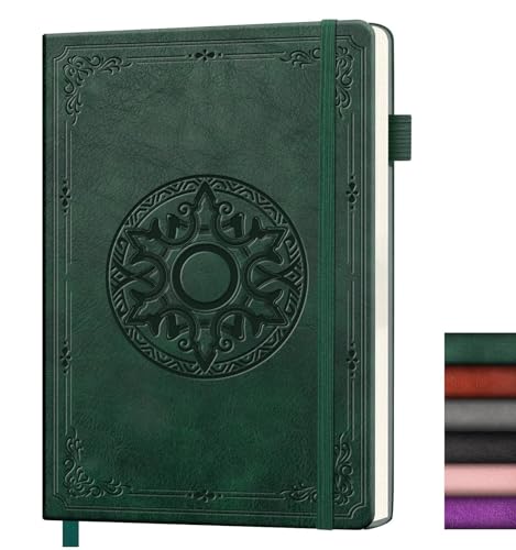 Lined Journal Notebook, A5 Leather Vintage Journals for Writing, 256 Pages College Ruled Notepad for Women Men, Vegan Leather Daily Notebook for Work, School, Travel, Note Taking(Celtic Star, Green)