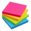 Lined Sticky Notes 3x3 in, Self-Adhesive, Bright, 4 Pads, 90 Sheets/Pad