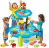 Linkowin Kids Flower Water Sand Table, 2 Tier Kids Outdoor Water Sand Play Table Toys, Splash Sensory Table for Summer Beach Activity Party for Boys Girls Age 3+ (Blue & Green)