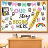 LioNergy Back to School Bulletin Board Decoration Welcome Pencil Door Bulletin Board Kit Composition Notebook Cutouts for Classroom Home Office School Wall Door Party Decor