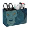 Lion Faces Luxury Art Desk Organizer PU Leather Caddy Holder