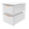 LIRHIQYGF Stackable Closet Organizer Drawer, Pull-Out Storage Basket with Wood Handle, Carbon Steel Wardrobe Bin (Wide 2 layers [height + height + cover] white)