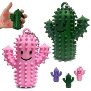 Little Ouchies Pain Fidget Toys for Adults & Kids, 2Pcs Spiky Sensory Cactus Toys - Anxiety Relief & Focus Aid, Quiet Sensory Keychain Fidget Toys, Valentine Gifts for Kids Classroom