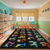 LIVEBOX 6x9 Black ABC Kids Classroom Rug, Washable Alphabet Rug for Classroom Elementary School Learning, Colorful Educational Preschool Kids Carpet, Playmat Rugs Non-Slip Playroom Mat for Daycare