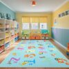 LIVEBOX 6x9 Blue ABC Kids Classroom Rug, Washable Alphabet Rug for Classroom Elementary School Learning, Colorful Educational Preschool Kids Carpet, Playmat Rugs Non-Slip Playroom Mat for Daycare