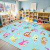 LIVEBOX 7'5" x 13' Blue ABC Kids Classroom Carpet, Large Washable Alphabet Educational Learning Area Rugs for Classroom Elementary, Non-Slip Preschool Kids Teacher Rug for Kindergarten Daycare Baby